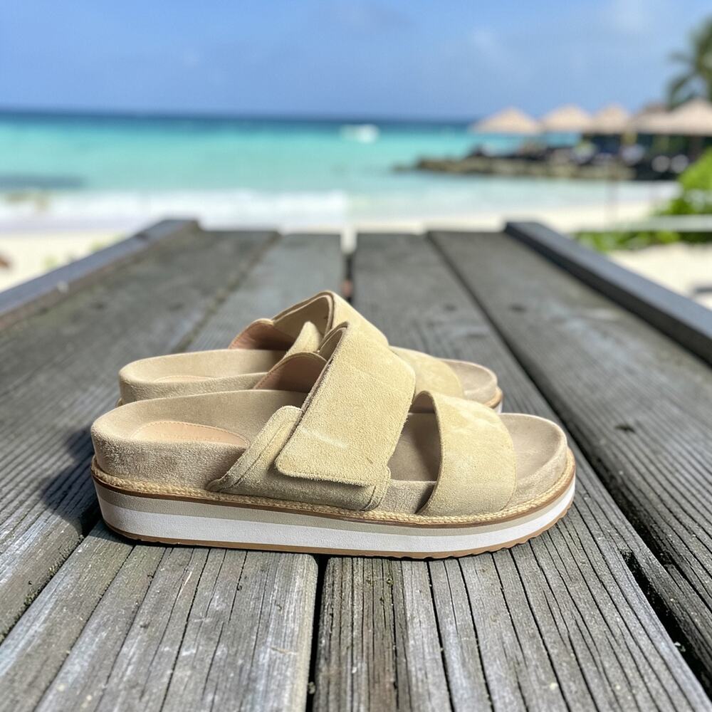 Cole Haan GrandPro 360 Comfort Slide Sandals Beige Suede Women 9.5 B Resort